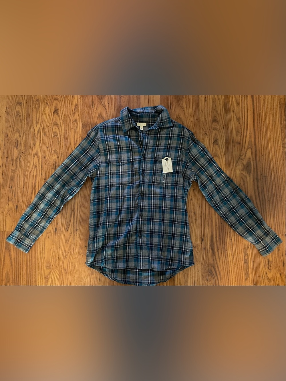 New Men's Blue Plaid Long-Sleeve Button-Down Shirt medium